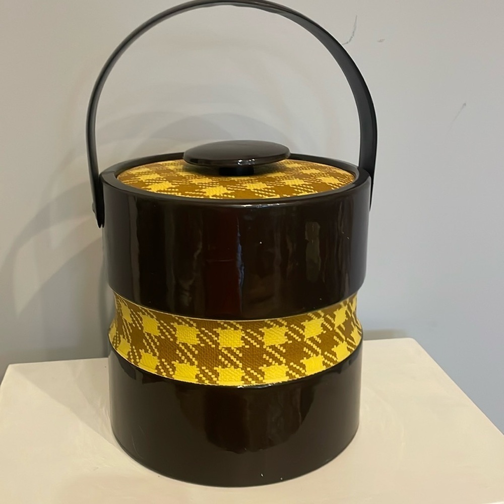 Retro brown & yellow amazing blast from the past mid century ice bucket with lid